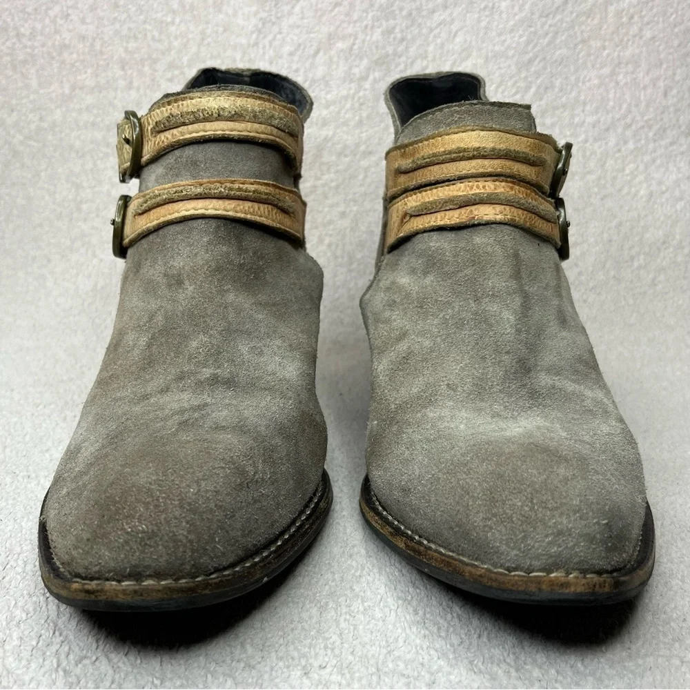 Rebels Suede Double Buckle Ankle Boots Women’s 8 Gray/Tan Boho Bohemian Festival